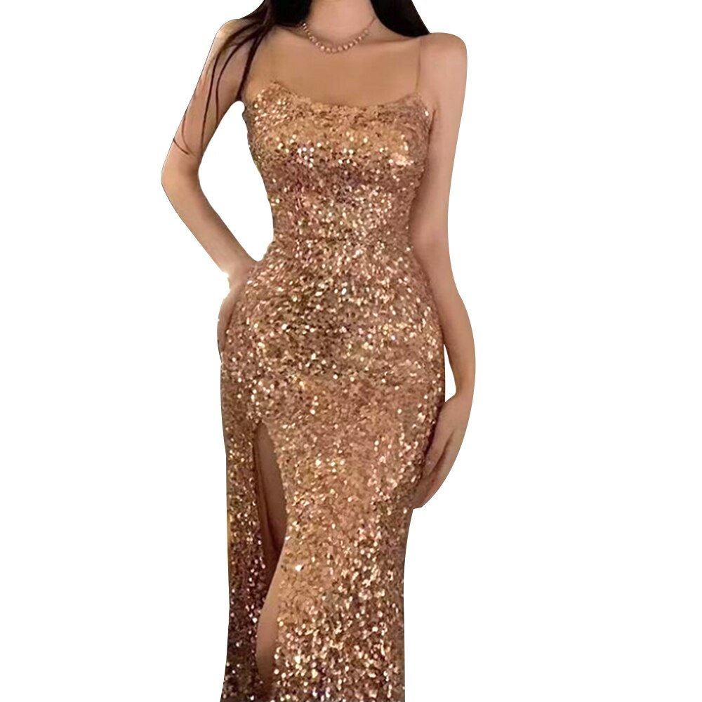 Fashion Women's Dress Sexy Sling Metal sequins Casual Quality Sheetmetal for Dinner Party Evening Wedding